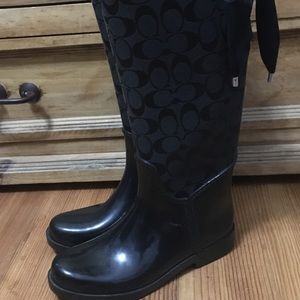 Coach Tristee Black Rain Boots Knee High Size 7B